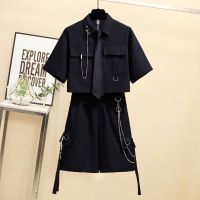 Spot parcel post Summer Shirt Short Sleeve Small Cool Style Womens Suit Workwear Shorts Casual Cropped Pants Two-Piece Suit Fashion