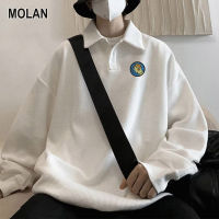 MOLAN เสื้อคอปก เสื้อโปโลเสื้อสเวตเชิ้ตเสื้อโปโลผู้ชาย,เสื้อแฟชั่นหนาอินเทรนด์เสื้อโค้ทอเนกประสงค์การ์ตูน