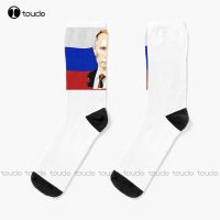 Putin. On Russian Flag. Socks Tall Socks For Women Thanksgiving Christmas New Year Gift Unisex Adult Teen Youth Socks Custom Nails Screws Fasteners