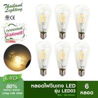 [ 6 หลอด ] หลอดไฟวินเทจ Vintage LED 4W แก้วสีใส ขั้ว E27 รุ่น LED03