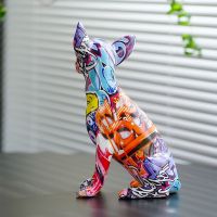 Resin Chihuahua Dog Figurines For Interior Colorful Graffiti Art Puppy Statues Home Room Desktop Pet Model Collection