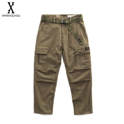 YIPINYOUYOU丨กางเกงวินเทจผู้ชาย,กางเกงคาร์โก้หลายกระเป๋าทรงหลวมพอดีตัวกางเกงคาร์โก้ทรงตรงสำหรับผู้ชาย