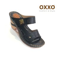 OXXO รองเท้าเพื่อสุขภาพ รองเท้าแตะ ส้นสูง แบบสวม งานเย็บมือทนทาน มีปุ่มนวดส้นเท้า สวมใส่สบาย น้ำหนักเบามาก 1A6201