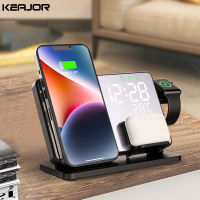 3 in 1 Wireless Charger For 14 13 12 Pro Max Fast Charging Station For 8 7 Chargers Stand With Alarm Clock