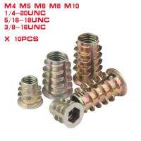 10pcs Zinc Alloy Thread For Wood Insert Nut Flanged Hex Drive Head Furniture Nuts M4 M5 M6 M8 1/4 20UNC 5/16 18UNC 3/8 16UNC