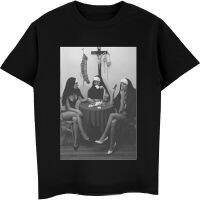 Nuns Naked Playing Card Smoking Graphic Tshirt Men Women Popular Clothing Men Fashion Trend Tops Harajuku Hip hop Tee XS-6XL