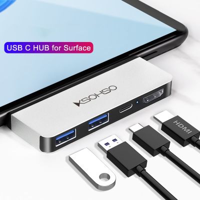 USB C HUB 3.0 Type C แท่นวางมือถือ USB อะแดปเตอร์ OTG เครื่องแยกอเนกประสงค์สำหรับ Surface Pro 4 5 6 7 Plus 8 9 X Go 1 2 3แล็ปท็อป Feona