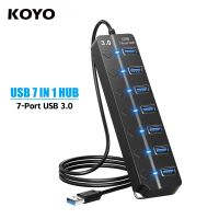 ฮับ USB 3.0แยก USB ความเร็วสูง7พอร์ต2.0อะแดปเตอร์แปลงไฟพร้อมฮับกับสวิตช์ยาวสำหรับอุปกรณ์เสริมพีซี