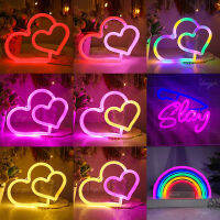 Double Love Heart Neon Sign Light LED สองด้าน Luminous คู่ Confession Decor Room Wall Party งานแต่งงาน Lover Gift Store