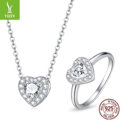 [COD] Ziyun electroplating diamond-encrusted bright love necklace ring set Korean fashion design sense s925 silver