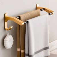 Bathroom Towel Storage Shelves Free Punch Space Aluminum Double Rack Toilet Towel Bars for Bath Restroom Organizer Accessories Bathroom Counter Storag