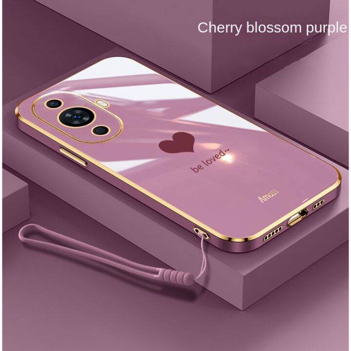 ฟรีสายคล้อง-huawei-nova-11-pro-เคสตะเข็บขอบตรง-y71-11i-y91เคสนิ่มรูปหัวใจเคส-tpu-ชุบมีสไตล์