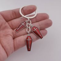 New Punk Gothic Keychain Retro Death Cross Red Blood Coffin Pendant Keychain Jewelry Wholesale