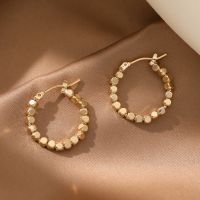 Gold Color Metal Square Ball Hoop Earrings Korean Style Hollow Out Statement Earrings for Women Fashion Party Jewelry