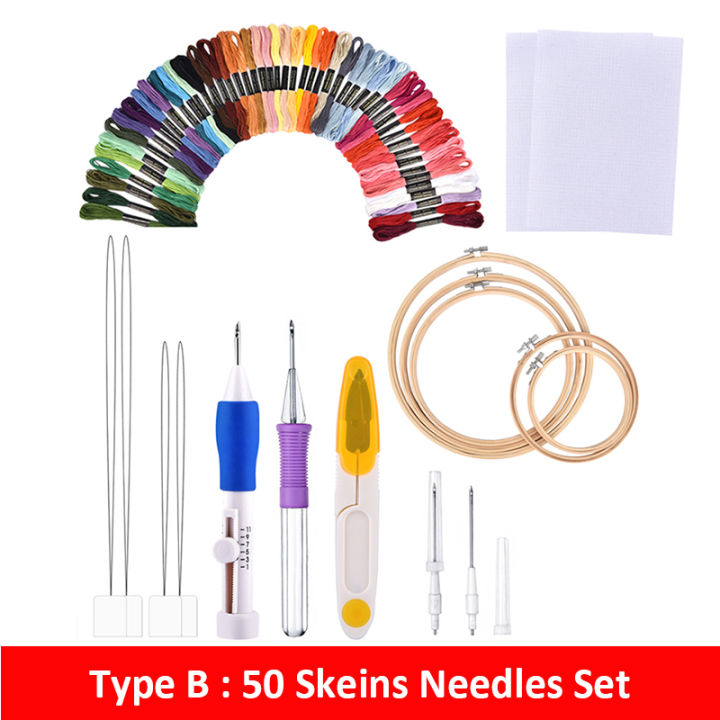 50100 Colors Skeins Embroidery Pen Needle Set Thread Punch Stitching Knitting Kit Women Mom DIY Sewing Accessories With Tweezer