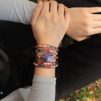 Terbaru Unik Chakra Batu Asli Charm 5 Strs Balut Gelang แฮนด์เมด Boho Gelang Wanita Kulit Gelang