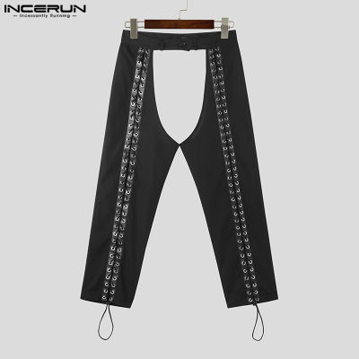 กางเกงดีไซน์สตรีทแวร์ของผู้ชาย INCERUN กางเกงหูรูดตรงเรียบมีสไตล์ (เสื้อผ้าลำลอง) #3