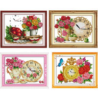 Joy Sunday Flowers Fruit Clock Cross Stitch Kit Embroidery Counted 11CT 14CT Printed Needlework Stamped Decor Handmade Gift Sets