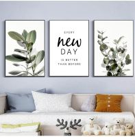 สไตล์พืชสีเขียวใบโปสเตอร์พิมพ์ Eucalyptus Wall Art ภาพวาดผ้าใบสำหรับห้องนั่งเล่นมองโลกในแง่ดีอ้างตกแต่งบ้าน