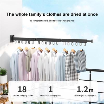 Clothes Drying Rack Foldable Cloth Hanger Wall Mounted Aluminum Alloy Drying Rack Outdoor Balcony Laundry Retractable Clothes Rack Laundry Tools