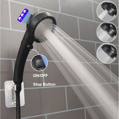 Bathroom High Pressure Shower Head 3 Modes Black Saving Water Handheld Shower With Stop Button Rainfall Pressurized Shower Head Showerheads