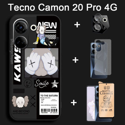 4in1 Tecno Camon 20 Pro 4G ฟิล์มป้องกันเซรามิกเคสโทรศัพท์ + ฟิล์มเลนส์ + ฟิล์มด้านหลังอวกาศนักบินอวกาศเชิงกลเคสโทรศัพท์เคส TPU นิ่มกันกระแทก