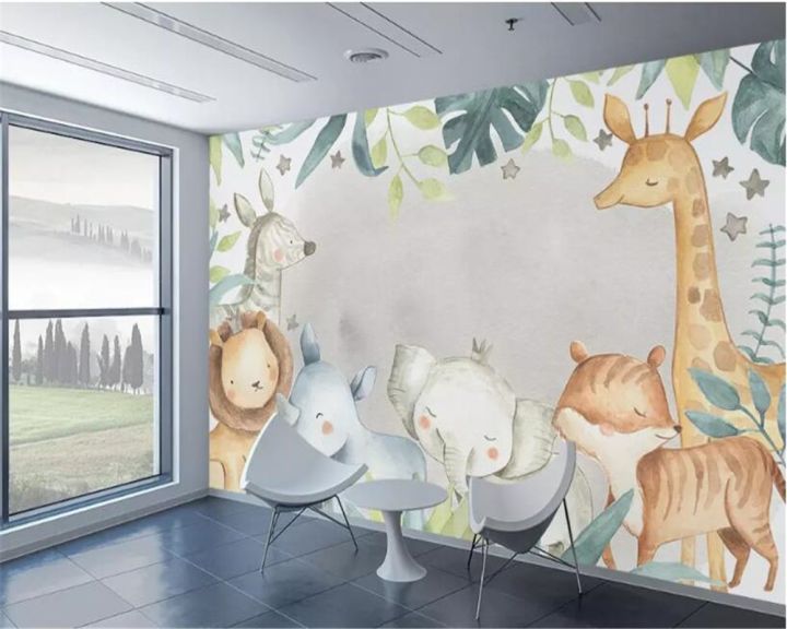 วอลล์เปเปอร์-beibehang-ภาพที่กำหนดเองสัตว์ยีราฟช้างฉากหลังภาพจิตรกรรมฝาผนังห้องเด็กในโลก3d-วอลล์เปเปอร์-papel-parede