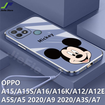 เคสโทรศัพท์การ์ตูน Mickey Mouse JieFie สำหรับ OPPO A15 / A15S / A16 / A12 / A5 2020 / A9 2020 / A5S / A3S / A7 / A12E / A16K / A17 / A17K นุ่มฝาครอบซิลิโคน TPU มิกกี้น่ารัก Minnie ปลอกคู่ตุ๊กตา + สายคล้อง