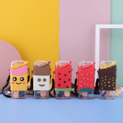 Creative Cartoon Cute Plastic Cup Male and Female Students Convenient Water Cup with Rope Straw Double layer Cup