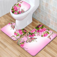 3PcsSet Blue Butterfly Floor Mat Door Mat Bathroom Carpet Waterproof Bathroom Toilet Seat Cover Floor Mat Bathroom Decor