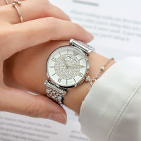 【จัดส่งฟรี】นาฬิกาของแท้ Emporio Armani Womens Retro Silver Watch White Crystal Pave Dial 32mm AR1925 นาฬิกาข้อมือผู้หญิง【มาพร้อมกับบรรจุภัณฑ์เดิม】สินค้ารับประกัน1ปี