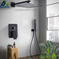 Black Shower Set Wall Mounted Shower Faucet Mixer 8/10/12/16 inch Rainfall Bathroom Shower Tap with Handshower Rotate Bath Spout Showerheads