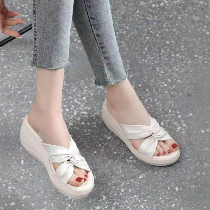 women-real-soft-leather-wedge-sandals-korean-fashion-thick-sole-slippers