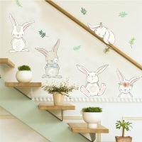 Cartoon Animal Rabbit Flower Wall Stickers For Kids Rooms Home Decor 50*70cm Wall Decals Pvc Pster Dmural Art Decoration