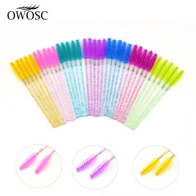 OWOSC 50 Pcs/Set Seven Colors Disposable Mascara Wands Mini Lashes Brushes Mascara Applicator Micro Spoolie Brushes for Eye Lash Makeup Brushes Sets