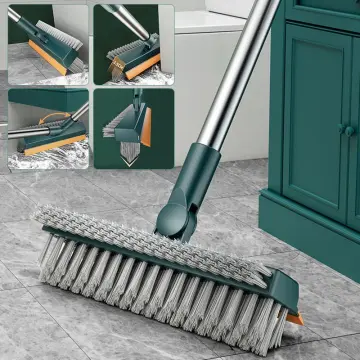 JOYBOS Floor Scrub Brush 2 In 1 Garage Bathroom Wiper Stiff Bristle Window  Squeegee Magic Broom