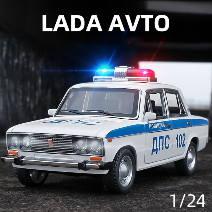 รถโลหะผสมตำรวจของ-n-lada-2106ไดคัทโมเดลรถของเล่นเสียงและไฟของเล่นเด็กของสะสมของขวัญวันเกิด