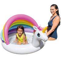 Baby Inflatable Swimming Pool Cute Unicorn Shape Awning Paddling Pool For Children Kids Backyard Garden