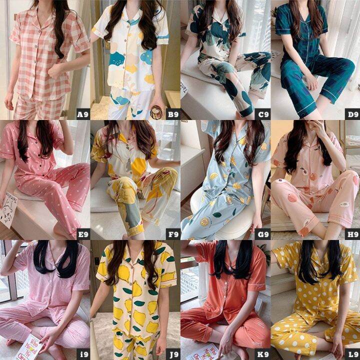 lb009-set-pyjamas-short-sleeve-sleepwear-korean-summer-baju-tidur-women-seluar-tidur-wanita-plus-size-comfort-loose