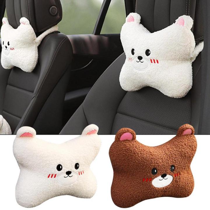 หมอนรองศีรษะในรถยนต์-auto-car-neck-support-cushion-cute-neck-rest-pad-with-sherpa-fabric-and-elastic-car-accessories