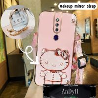 AnDyH Long Lanyard Casing For OPPO F11 Pro OPPO F11 phone case Hello Kitty Makeup Mirror Stand