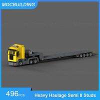 รถลากรถเทรลเลอร์ขนส่งยานยนต์บล็อกตัวต่อ MOC รถมี4-Axles กึ่ง8 Studs รถบรรทุกพร้อม3-Axles เครื่องชั่งขนาดเล็กประกอบอิฐของเล่นแบบ DIY