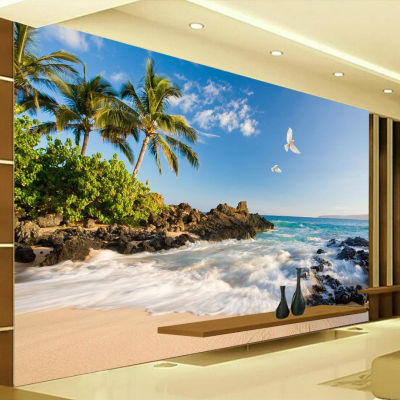 [hot]Custom 3D Photo Wallpaper HD Sea View TV Background Wall Mural Wallpaper Coconut Trees Seawater Home Decor Landscape Wall Paper
