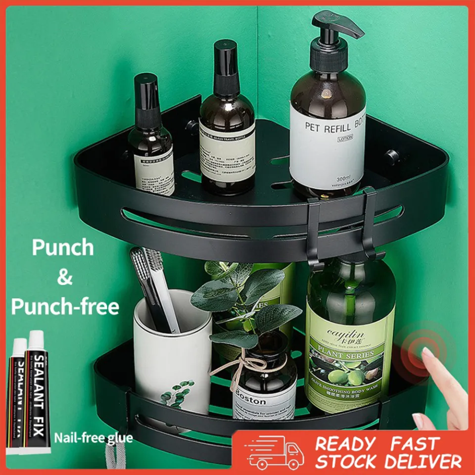 Black Corner Shower Shelf Punch Free Bathroom Shelf Space Aluminum
