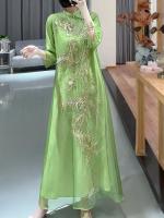 Qipao Hanfu ของผู้หญิง2023ชุดจีนใหม่ชุดเดรสสไตล์จีนปักสไตล์ขนาดใหญ่ชนเผ่า