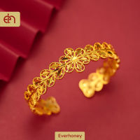 Everhoney Gold Bangle Open Cuff กำไลข้อมือปรับได้ Dainty Flower Bracelets For Women Girls