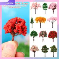 YESMILE 5pcs 4cm โมเดลรถไฟ พลาสติก อุปกรณ์ตกแต่งภูมิทัศน์ ตกแต่งรถไฟ ต้นไม้ดอกไม้จิ๋ว ต้นไม้ประดิษฐ์ทิวทัศน์