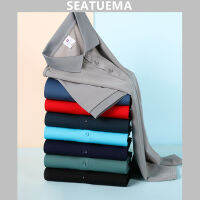 SEATUEMA ฤดูร้อนแขนสั้นเสื้อยืดลาเพลสีทึบเสื้อโปโลปักเสื้อ Paul พิมพ์องค์กร