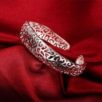 wholesale 925 sterling Silver Bracelets for Women Hollow pattern bangle adjustable Jewelry Fashion Party Gifts Girl student