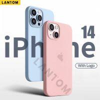 LANTOM เคสซิลิโคนเหลวอย่างเป็นทางการพร้อม iPhone 14 13 12 11 Pro Max Mini XS XR X 8 7 6 6S Plus + SE 2020 เคสโทรศัพท์กันกระแทกอ่อนนุ่มพร้อมกำมะหยี่ด้านใน